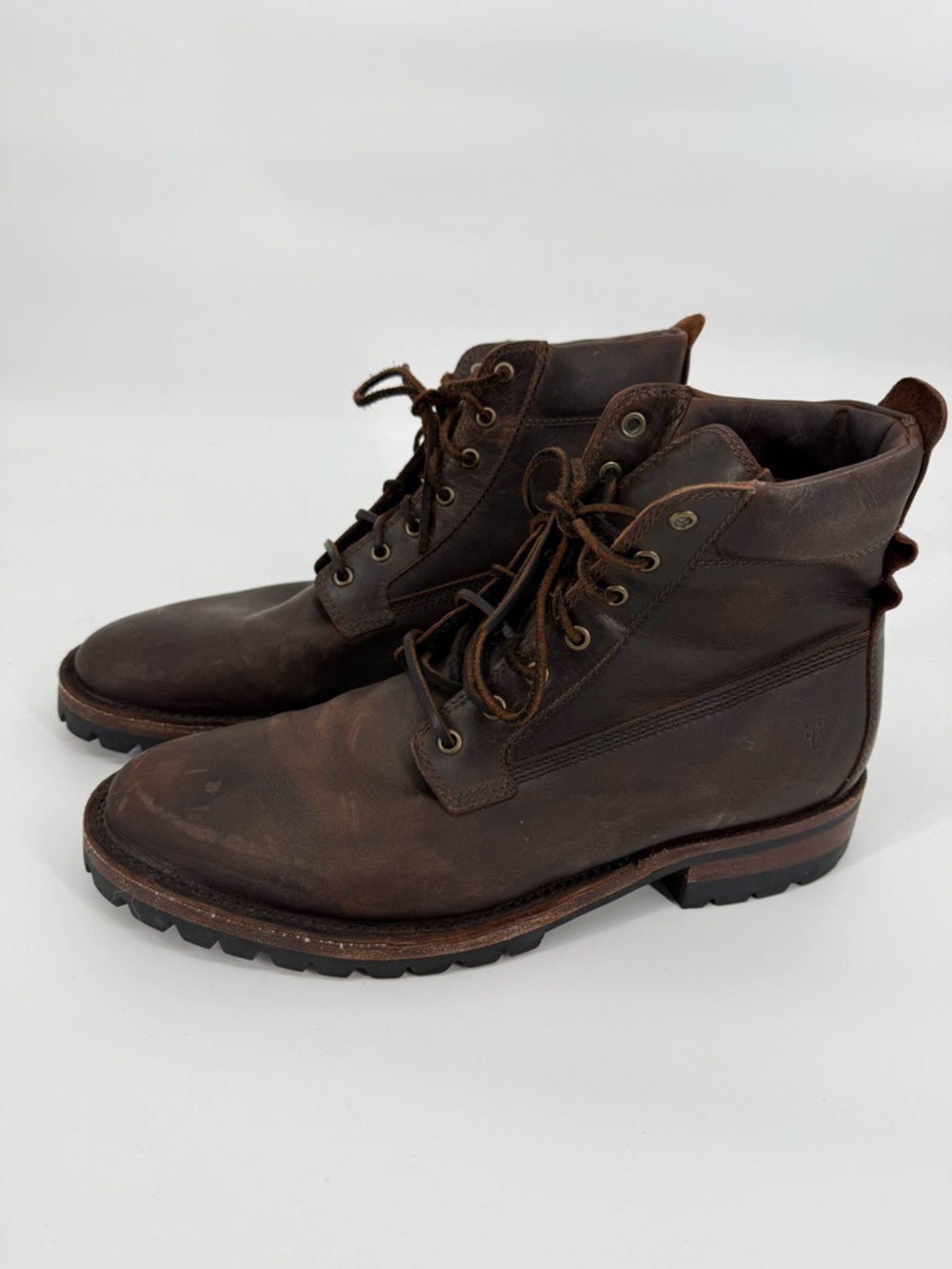 Frye Leather Lace Up Brown Boots Lug Sole Rugged Heritage Style 11.5 Streetwear